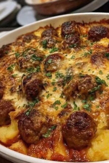 Meatball & Mashed Potato Bake