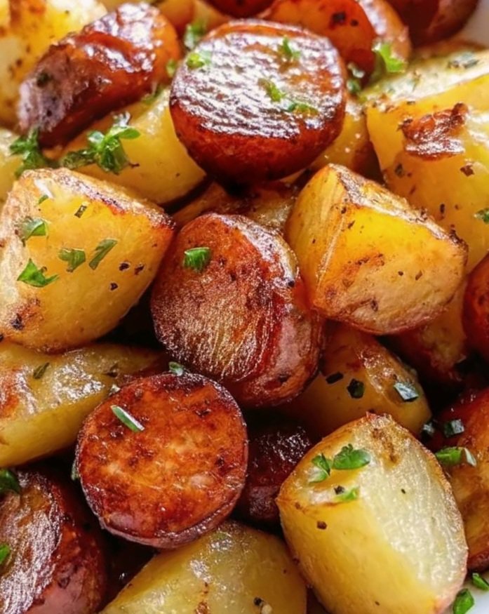 Honey Mustard Oven Roasted Smoked Sausage and Potatoes