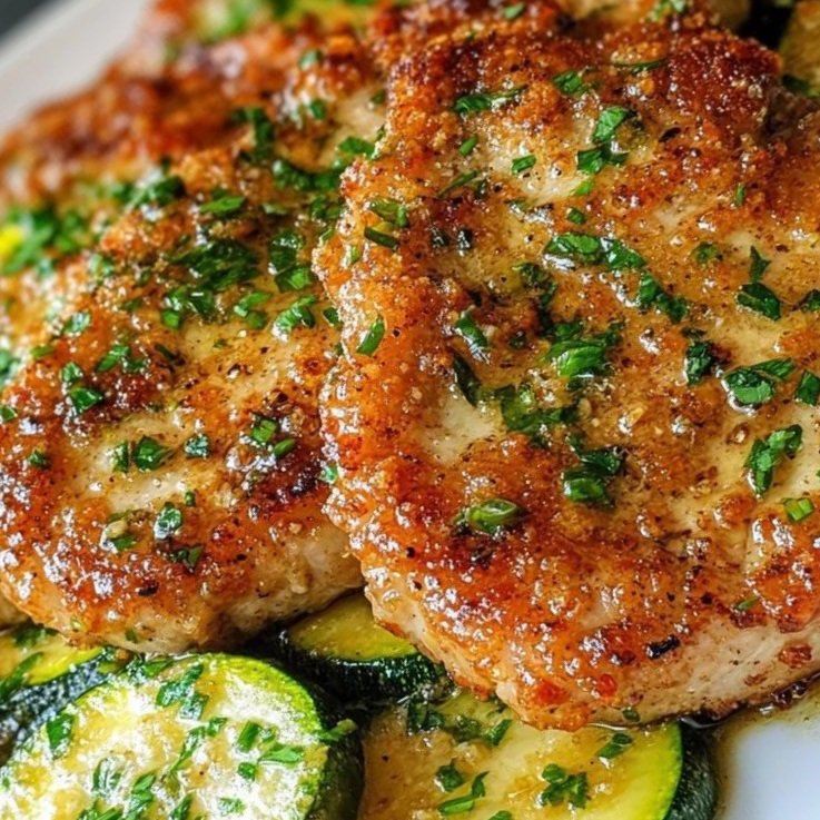 Fried Pork Chops with Zucchini in Creamy Garlic Butter 🥩🥒🧄