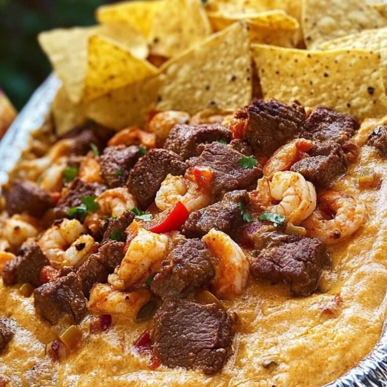 Queso Dip with Grilled Beef and Shrimp (Ultimate Party Appetizer!)