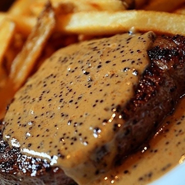 Juicy Steak with Creamy Peppercorn Sauce & Crispy French Fries (Restaurant-Style)