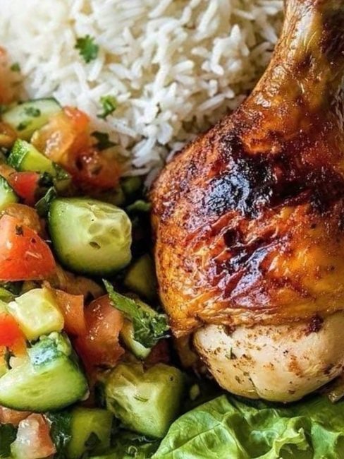 Oven-Roasted Chicken with Fluffy Rice & Fresh Salad 🍗🍚🥗