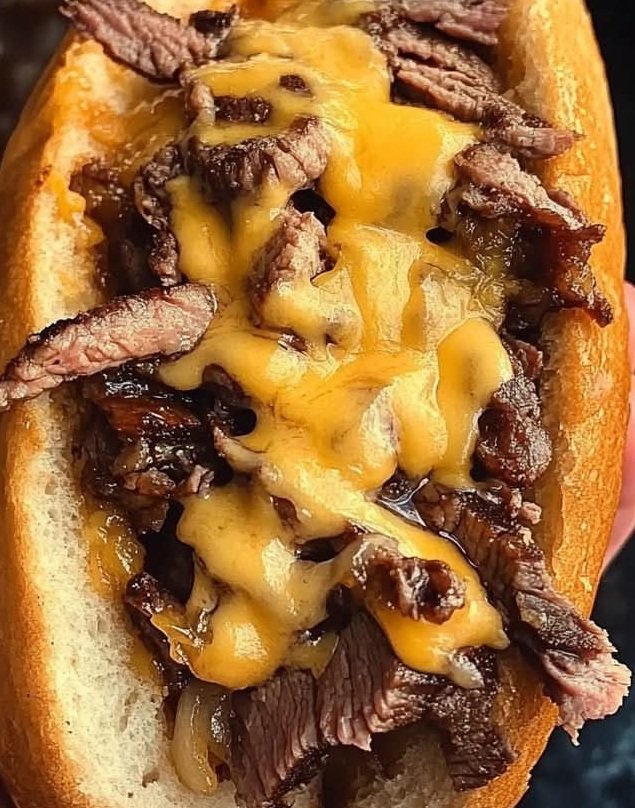 Ultimate Philly Cheesesteak Sandwich with Cheddar & Caramelized Onions