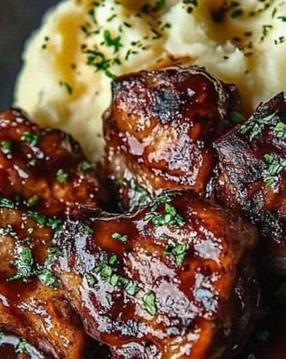 Slow-Cooked Garlic Butter Chicken & Ribeye with Parmesan Mashed Potatoes