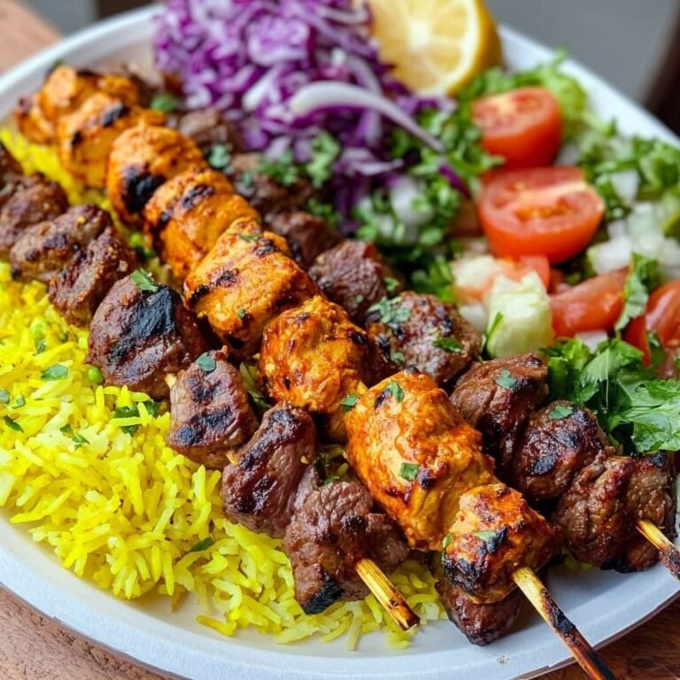 Mixed Grilled Kebabs with Saffron Rice and Fresh Salad: A Flavorful Feast