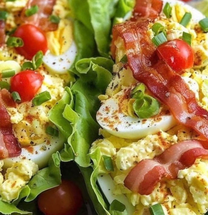BLT Egg Salad Lettuce Wraps – A Light, Crunchy, and Totally Crave-Worthy Low-Carb Delight! 🥬🥓🥚