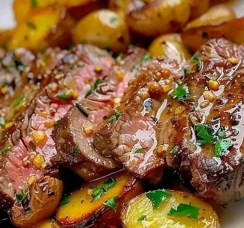 Perfectly Seared Steak with Garlic Butter Baby Potatoes: A Classic Dinner Recipe