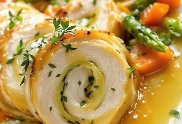 Lemon Thyme Chicken Roulade with Creamy Pan Sauce