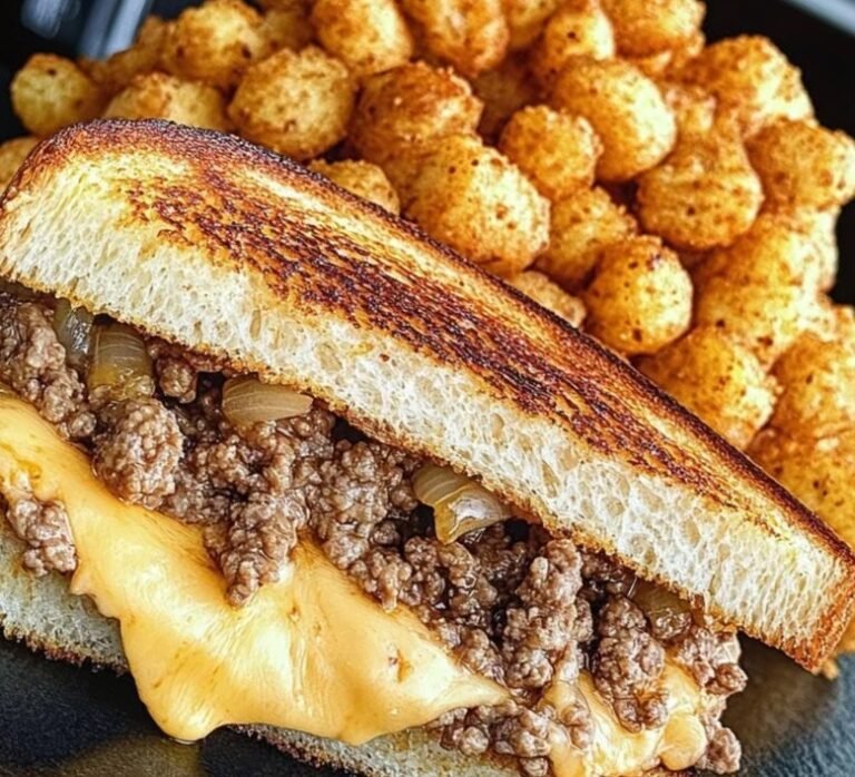 Cheesy Beef Grilled Sandwich with Crispy Tater Tots: Comfort Food Perfection