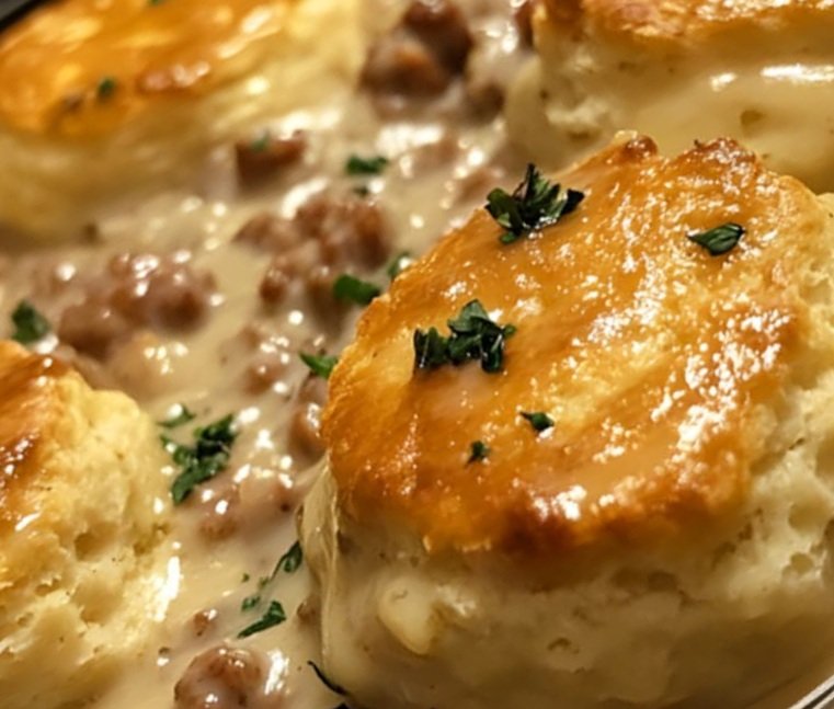 Southern-Style Sausage Gravy and Fluffy Buttermilk Biscuits 🥐🥄