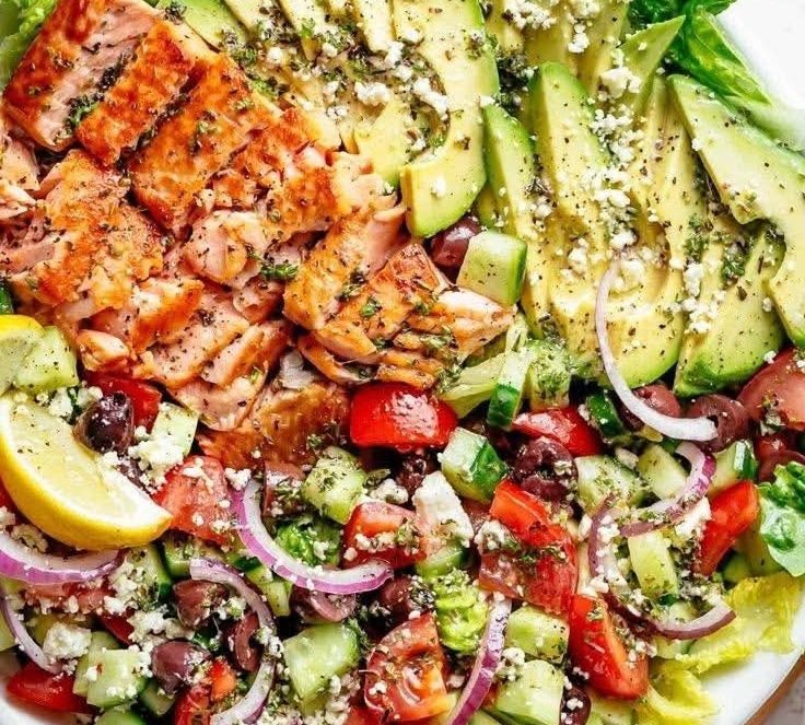 Avocado Salmon Salad with Zesty Lemon-Herb Mediterranean Dressing