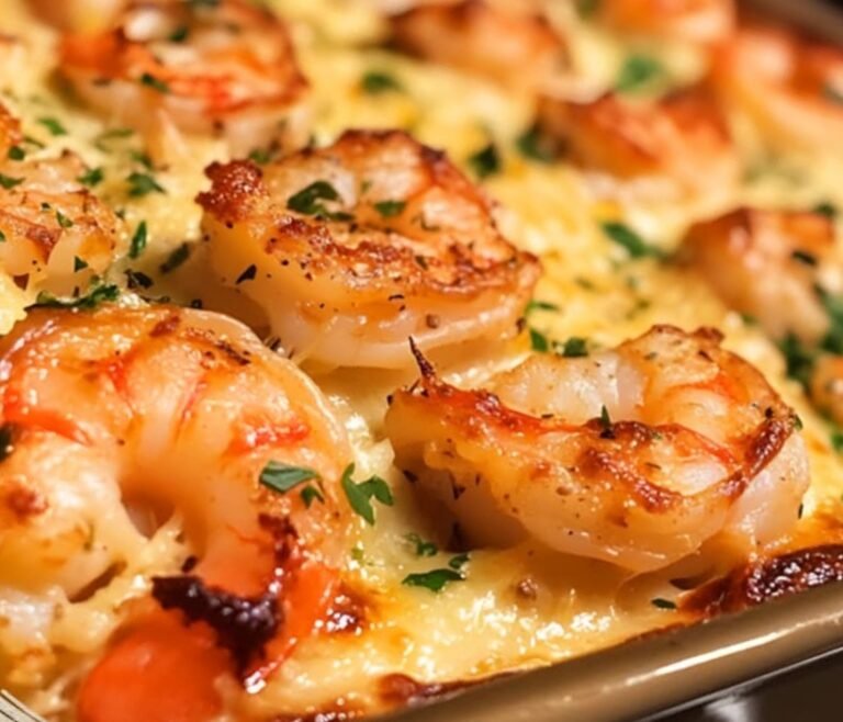 Baked Stuffed Shrimp Casserole with Garlic-Parmesan Crust 🦐🧀