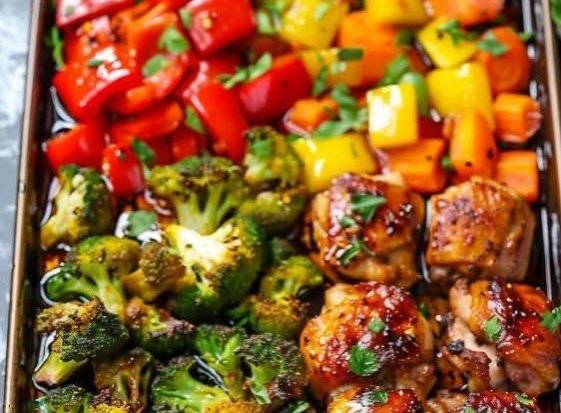 Sheet-Pan Honey Chili Chicken with Colorful Veggies: A Sweet-Spicy One-Pan Wonder 🍗🌶️🥦