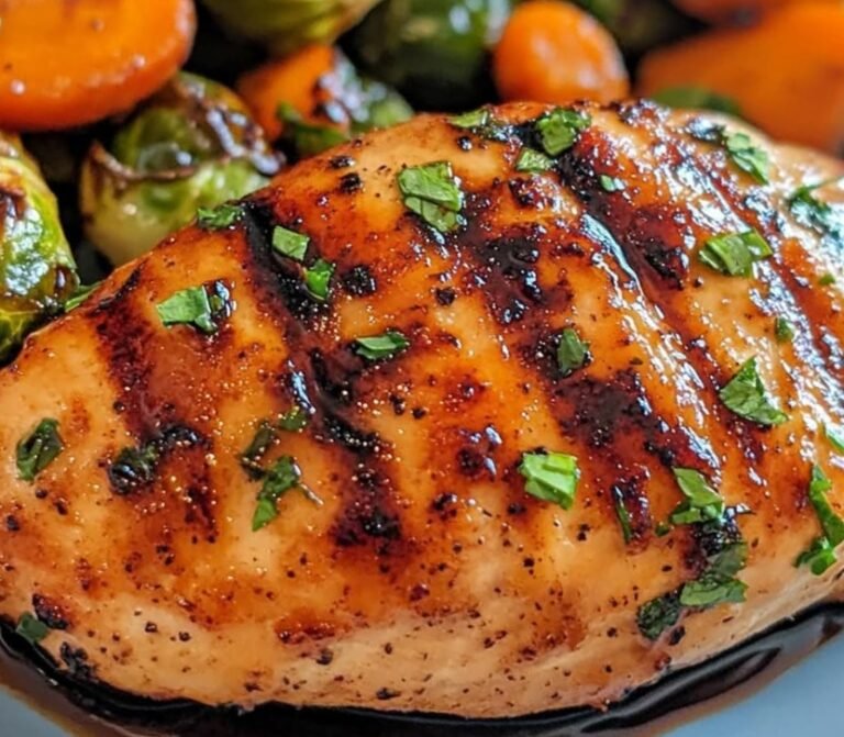 Savor the Flavor: Garlic Herb Chicken with Carrots, Roasted Brussels Sprouts, and a Luscious Balsamic Reduction