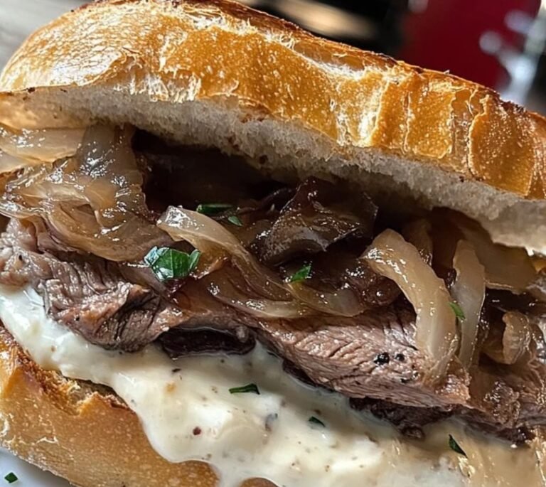Ultimate Open-Faced Roast Beef Sandwich with Sweet Caramelized Onions and Zesty Horseradish Aioli