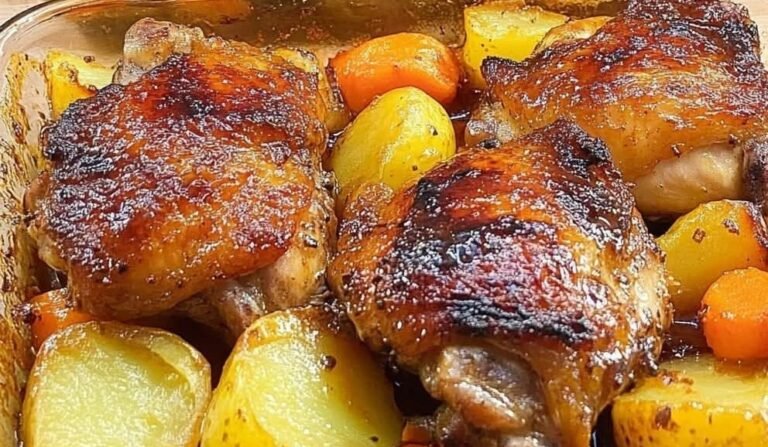 Honey-Glazed Chicken Thighs with Roasted Potatoes and Carrots