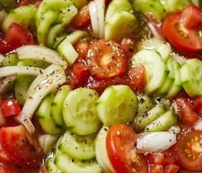 Fresh Greek Cucumber and Tomato Salad with Feta and Olives