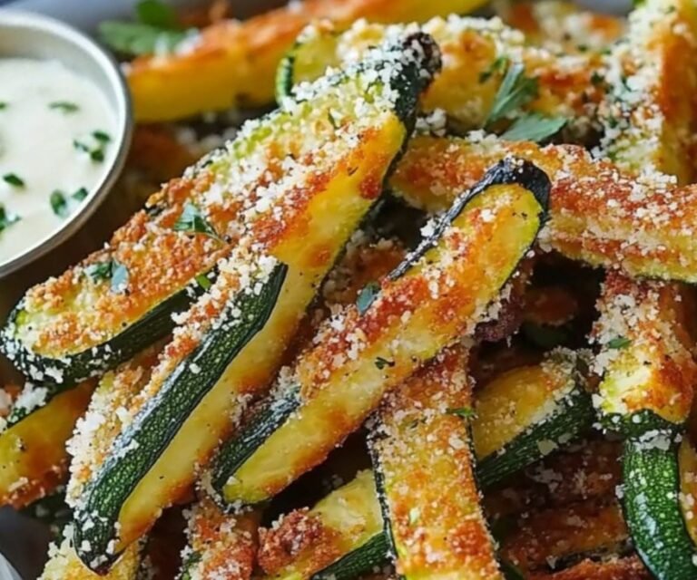 Crispy Baked Zucchini Fries with Creamy Garlic Dipping Sauce