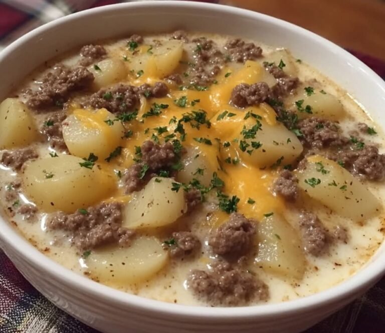 Hearty Crockpot Creamy Potato & Hamburger Soup
