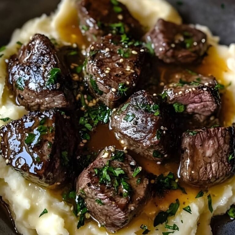 Garlic Butter Steak Bites and Mashed Potatoes