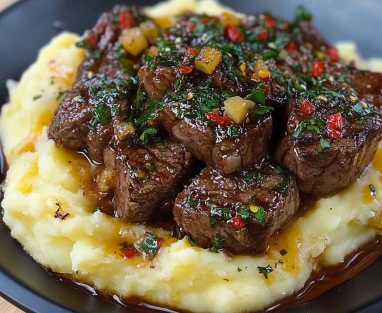 Garlic Butter Steak Bites with Creamy Mashed Potatoes