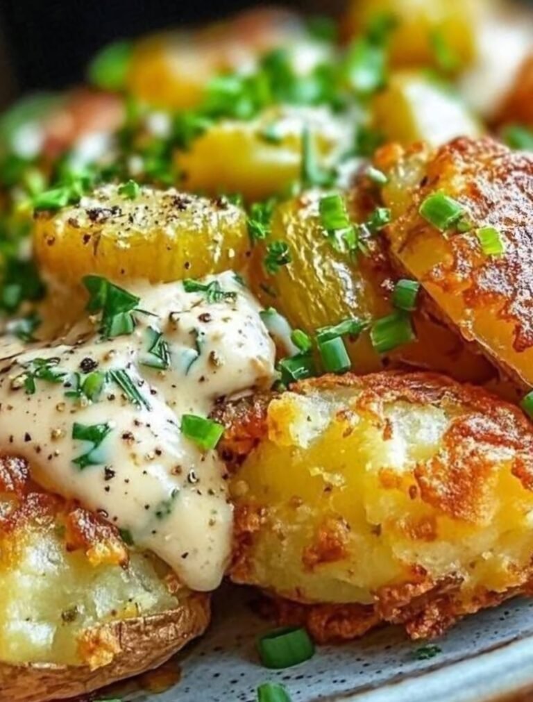 Golden Smashed Baby Potatoes with Luscious Herb Sauce Recipe