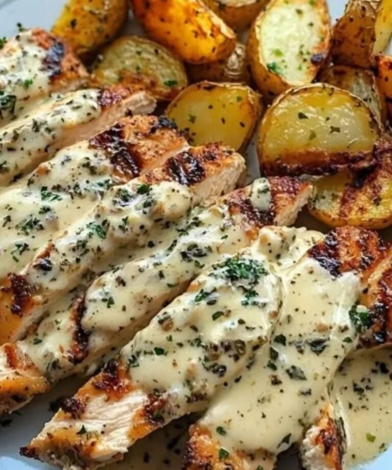 Double Parmesan Garlic Chicken Alfredo with Crispy Potatoes & Creamy Truffle Mushroom Pesto