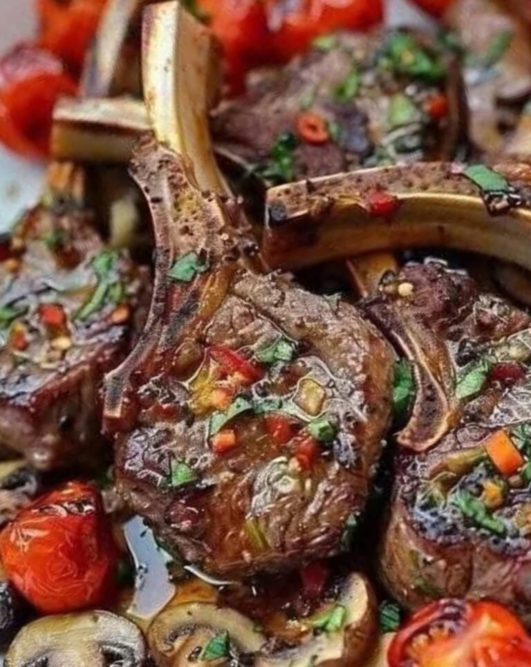 Garlic Herb Lamb Chops with Sautéed Mushrooms and Cherry Tomatoes