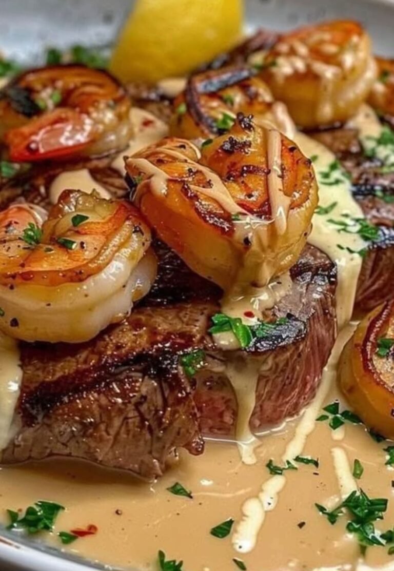 YAY for Juicy Steak with Creamy Cajun Shrimp Sauce! 🥩🍤
