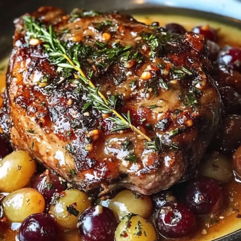 🍽️ Herb-Infused Lamb Shoulder with Silky Garlic Cream and Caramelized Grapes 🍇