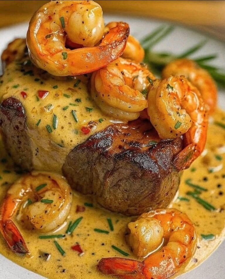 Steak with Creamy Cajun Shrimp Sauce: A Surf & Turf Sensation 🌶️🍋