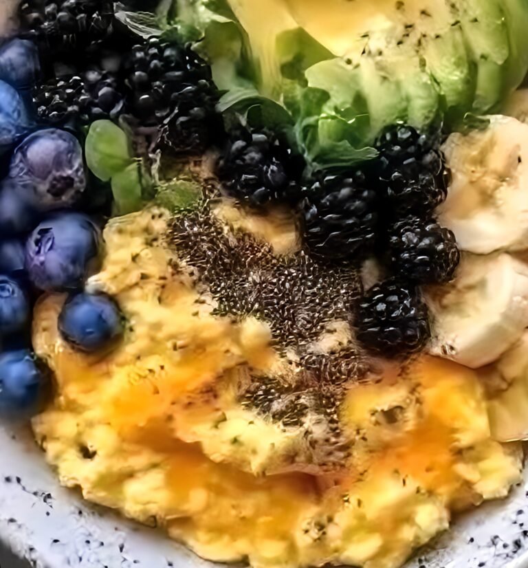 Power Breakfast Bowl with Scrambled Eggs, Avocado & Berries