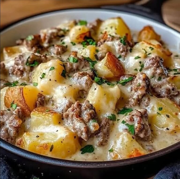 Savory Creamy Skillet with Ground Beef, Potatoes, and Cheddar