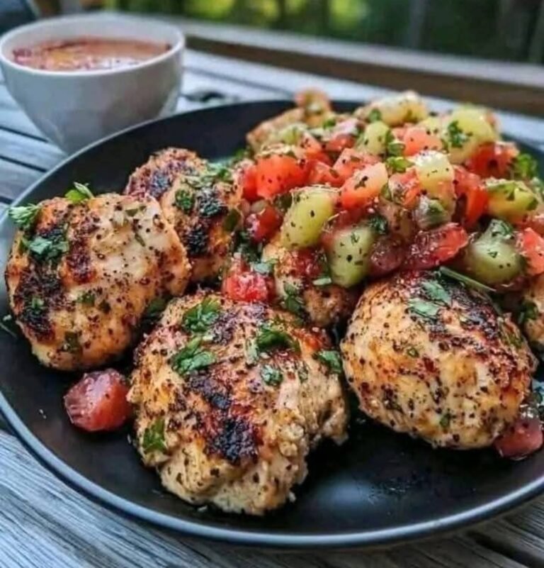 Garlic Cilantro Chicken Bites with Kiwi Strawberry Salsa