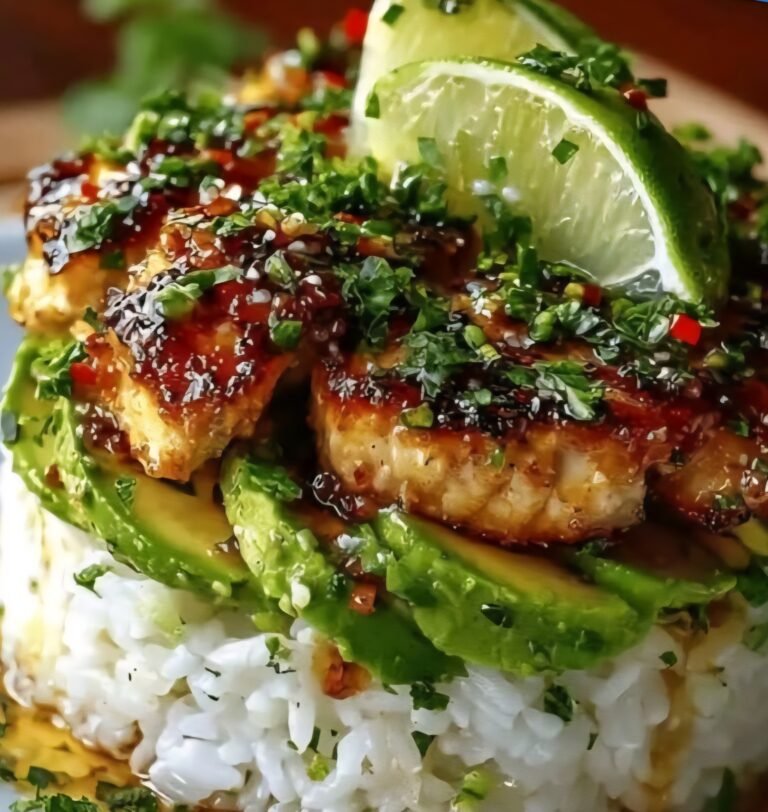 Honey Lime Chicken and Avocado Rice Stack