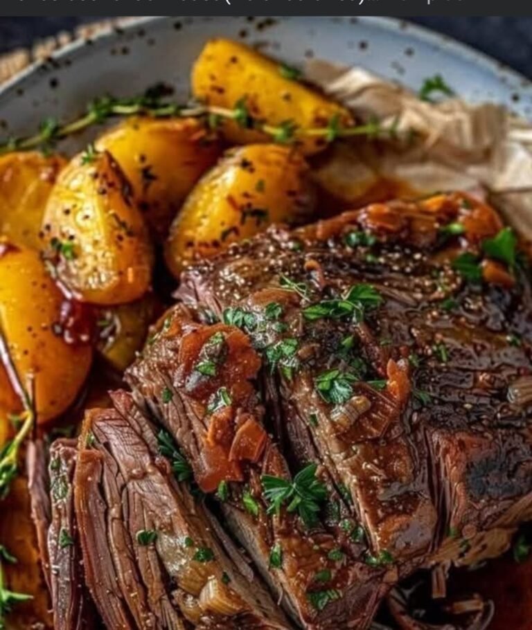 Halal Slow-Cooked Beef Pot Roast with Salted Caramel Kentucky Butter Cake Dessert