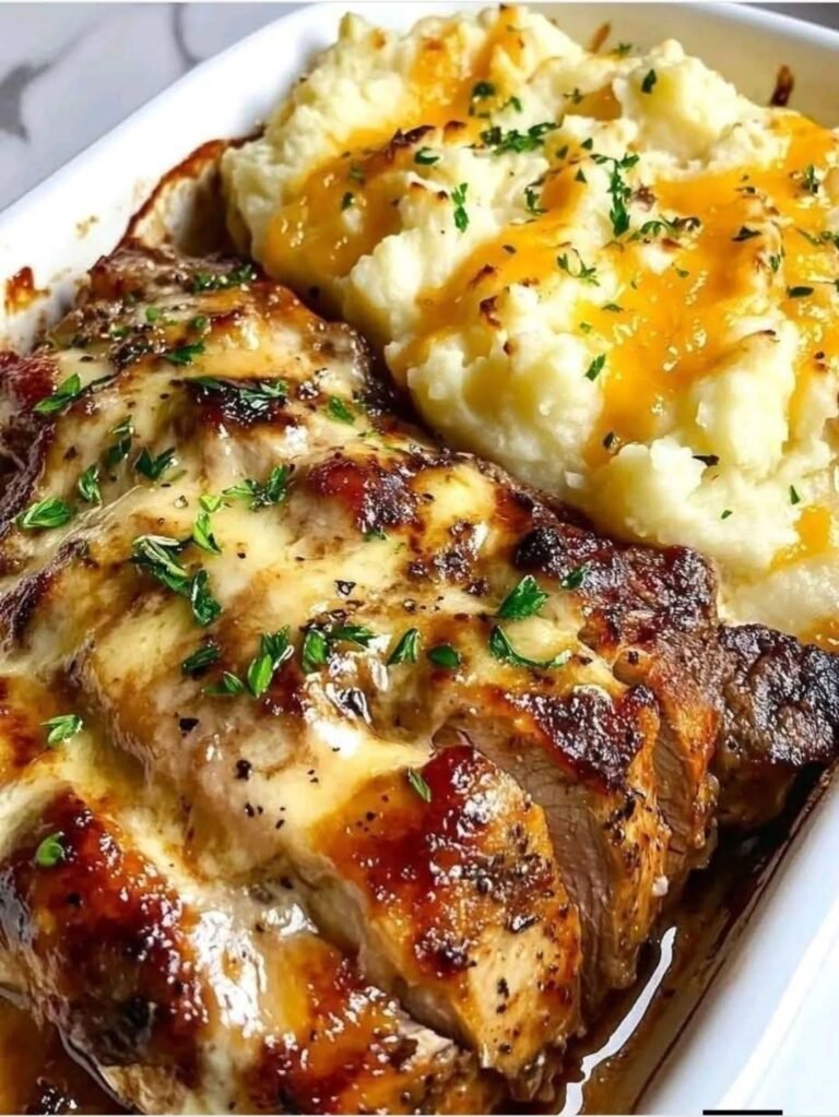 Garlic Parmesan Chicken & Steak Bake with Cheesy Loaded Mashed Potatoes