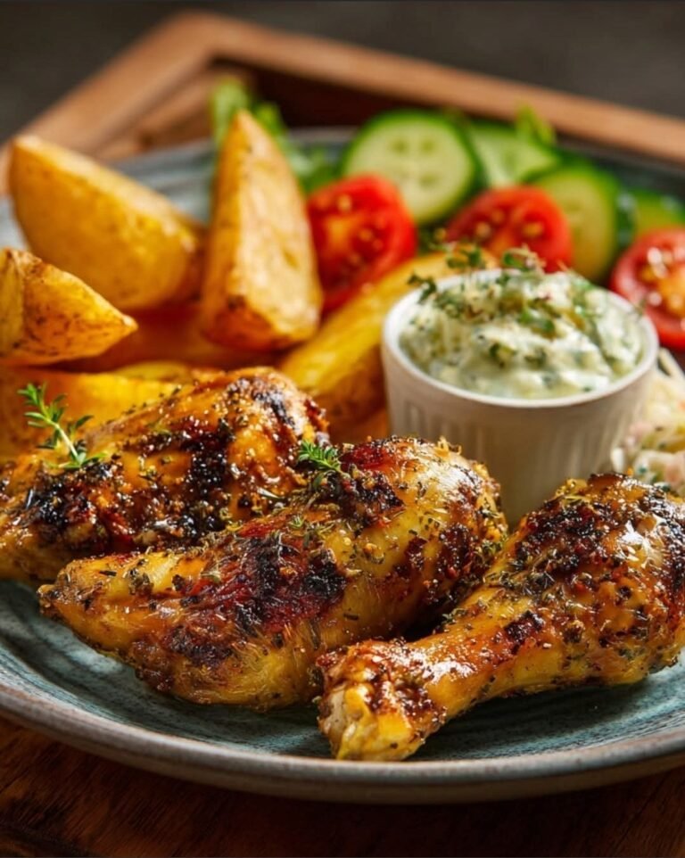 Herb-Roasted Chicken Drumsticks with Potato Wedges, Coleslaw & Fresh Veggies