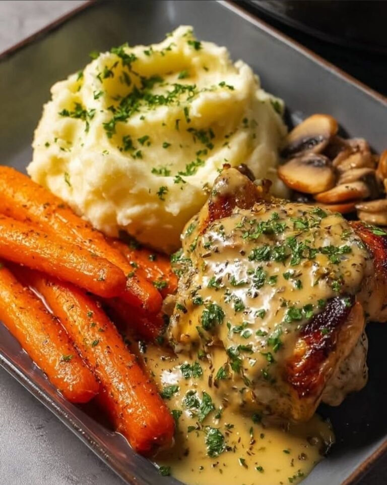 Buttery Herb Chicken Thighs with Silky Mash & Honey Carrots 🍽️