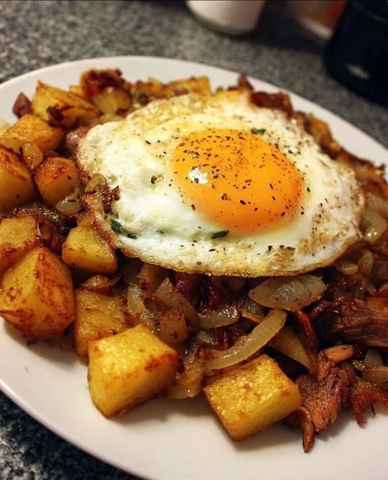 Crispy Potato & Meat Hash with Fried Eggs