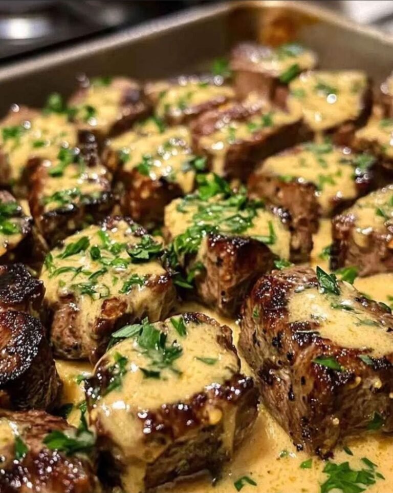 Garlic Butter Steak Bites Smothered in Creamy Parmesan Sauce