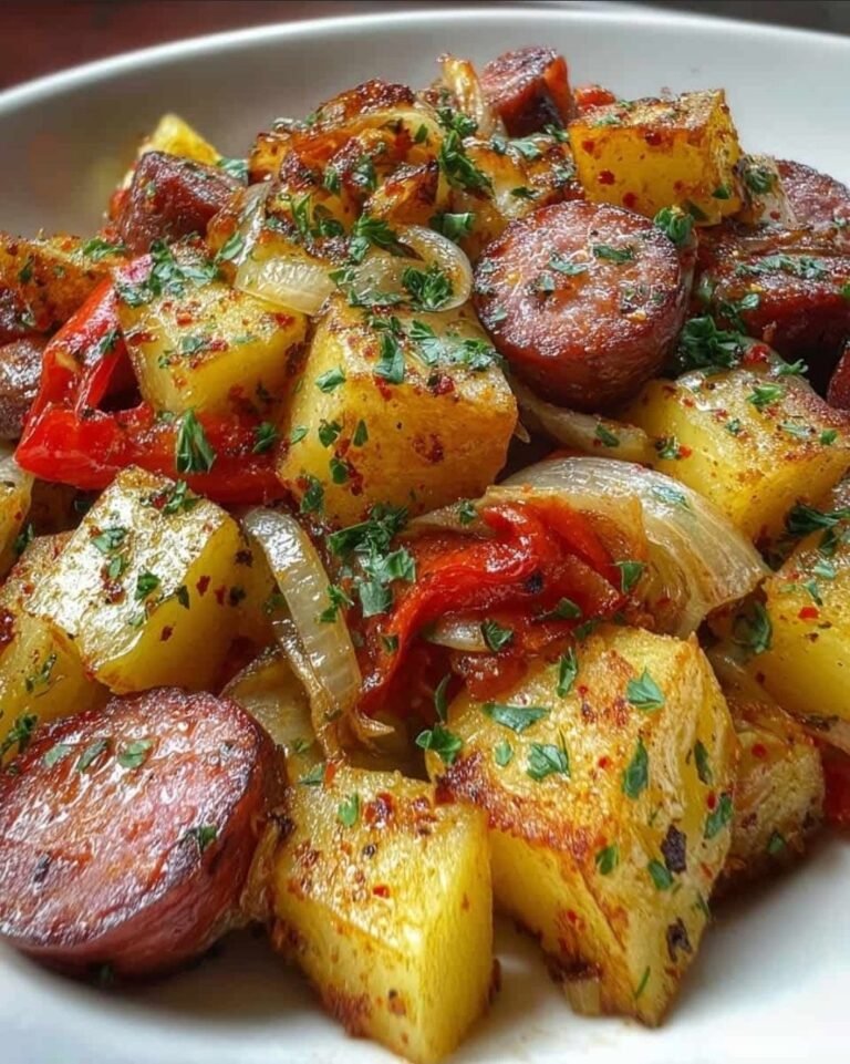 Smoky Sausage & Crispy Potato Skillet with Peppers & Onions