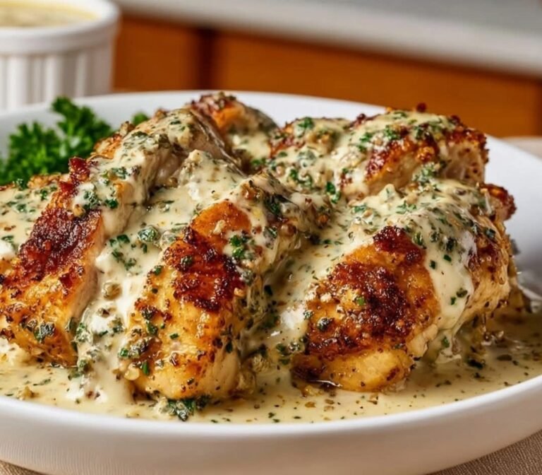 🍗 Baked Caesar Chicken with Creamy Parmesan Sauce – Juicy, Garlicky, Cheesy Comfort ✨