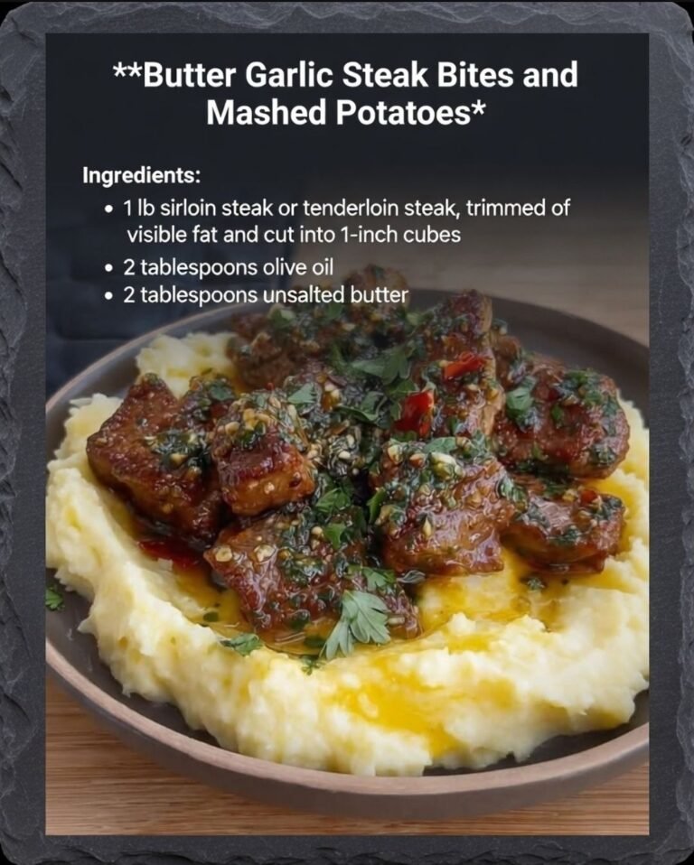🥩 Butter Garlic Steak Bites with Creamy Mashed Potatoes – Juicy, Buttery Comfort in Every Bite 🧄🥔