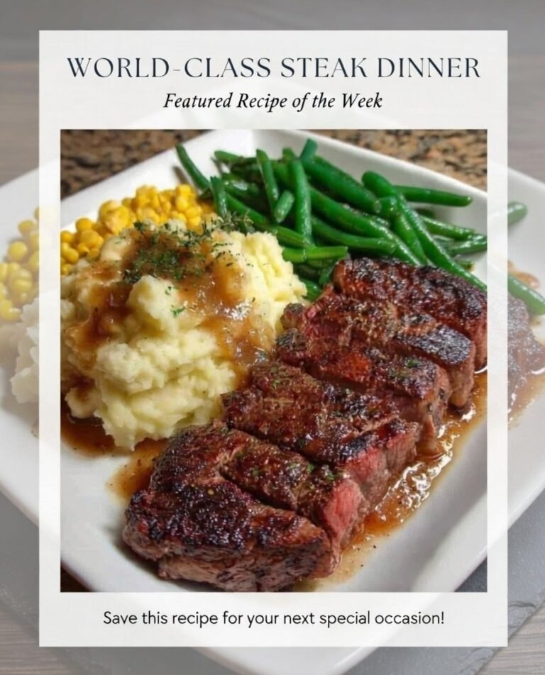 🥩 Steak with Creamy Mashed Potatoes, Buttery Corn & Green Beans – The Ultimate Cozy Family Dinner 🌽🥔